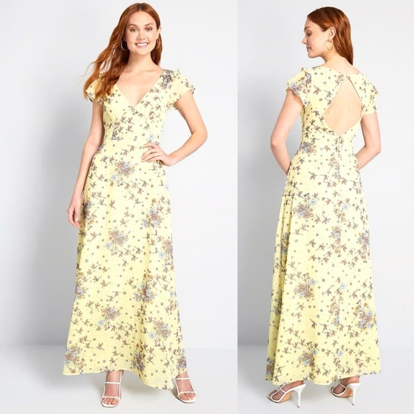 New ModCloth You're Flowing Places Maxi Dress Yellow Floral Critters - Picture 1 of 7